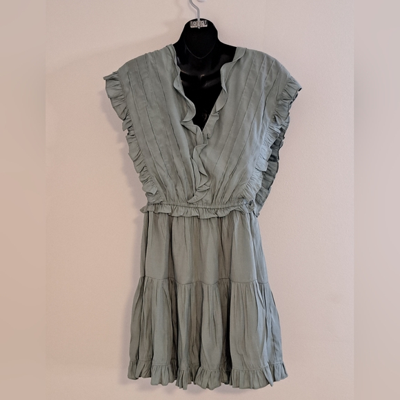 Mustard Seed Sage Lined Ruffle Mini Dress Misses Size Medium(8 - 10) - Picture 8 of 9